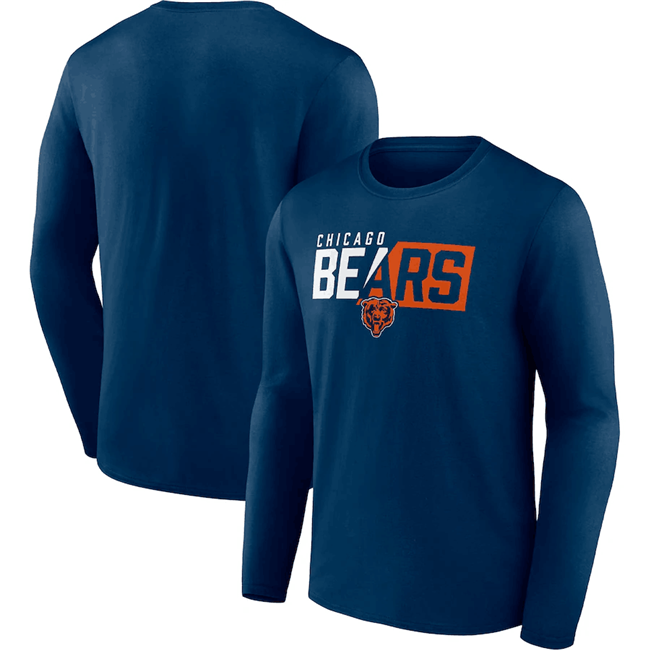 Men's Chicago Bears Navy One Two Long Sleeve T-Shirt Men's Chicago Bears Navy One Two Long Sleeve T-Shirt